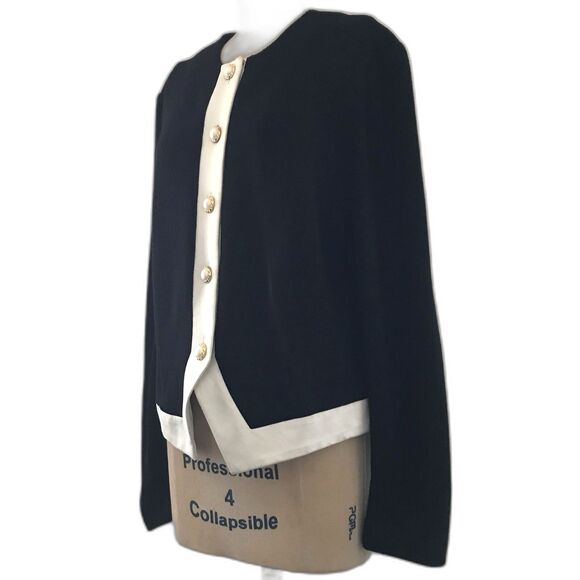 Vintage Black Knit Satin Classic Long Sleeve Button Front Cardigan Sweater - M/L - Picture 2 of 9